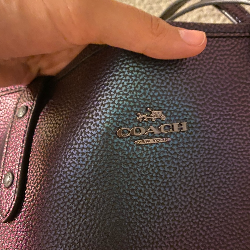 open city coach f22550 hologram oil slick leather tote bag